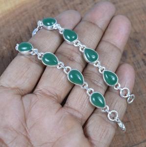 Onyx vert 925 argent Sterling pierres précieuses réglable Bracelet fait main bijoux mois de mai pierre de naissance cadeau pour elle Bracelet 10 pierres - Product Image 3
