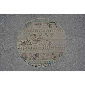 Alfombra turca Vintage Beige tradicional 2,7X2,7 pies Diseño de retazos Material de viscosa de lana Respaldo de látex para vivir para adolescentes - Product Image 1