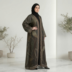 Premium Ocean Silk Open Front Modest Floor Length Abaya Cardigan Muslim Women's Fashion Coat <b>for</b> Ramadan Nightclub - Product Image 4