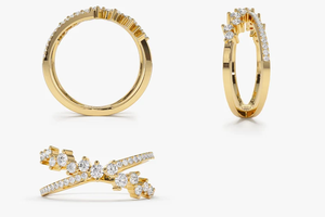 แหวนเพชร CVD รับรองโดย IGI ชุบทอง ดีไซน์ไม่ซ้ำใคร สำหรับเธอ แหวนแต่งงาน/หมั้น หลายชั้น ราคาสุดคุ้ม - Product Image 2