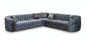 Sofá de esquina Chesterfield Sala de estar Pies de metal Muebles convertibles Sofá Vestíbulo del hotel Chesterfield Función seccional personalizada - Product Image 6