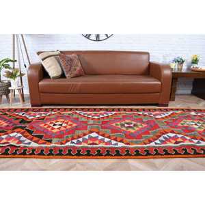 3.5x10.8 ft Vintage Rug, Herki Rug, <b>Red</b> Solid Rug <b>Wool</b> - Product Image 5