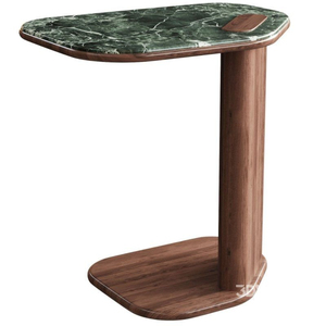 Table d'appoint moderne en bois de noyer massif en forme de C, table d'appoint sculpturale en forme de galet avec rangement caché, idéale pour la table de chevet - Product Image 3