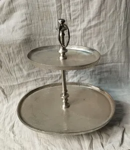 Soporte de aluminio para pasteles de 2 niveles, vajilla para cubiertos, fiestas de boda, bodas y eventos, fiestas de cumpleaños, soporte para postres - Product Image 3