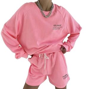 ชุดเสื้อสเวตเตอร์และกางเกงขาสั้นสำหรับผู้หญิงชุดเสื้อสเวตเตอร์แขนยาวทำจากผ้าฝ้าย100% - Product Image 1