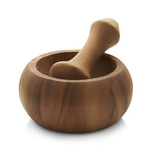 Mortero y Maja de madera de forma redonda, Decoración de cocina segura para alimentos, artículos de utilidad para el hogar y el soporte para pasteles de panadería - Product Image 2