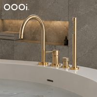 Robinet de baignoire à montage sur pont avec poignée ronde et douchette extractible, double fonction eau chaude et froide, mitigeur de remplissage de baignoire