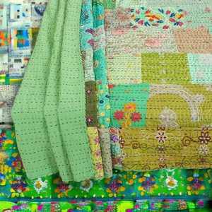Colcha Kantha de Algodón con Bordado Vintage y Patchwork, Hecha a Mano, Decoración para el Hogar, Manta - Product Image 2