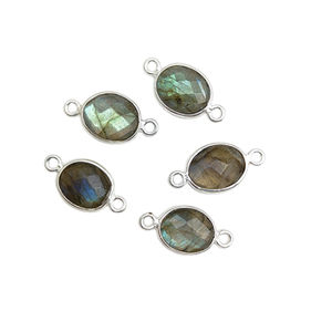 Conector de forma ovalada de piedras preciosas de labradorita, dijes de ajuste de bisel facetado de Fuego Azul para proveedor de fabricación de collares y pulseras - Product Image 1