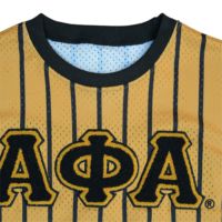 Maillot de Baseball à fines rayures-T-shirt en maille Tuk Old Gold 11/1 | Lettres brodées en chenille | Vêtements de fraternité et de sororité
