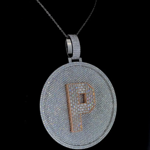 Colgante Redondo con Letra P con Incrustaciones de Diamantes, Estilo Hip Hop, Tono Plateado, Cadena con Inicial, Joyería de Lujo - Product Image 3