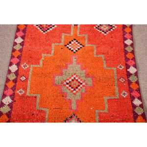Turkish Rug, <b>Runner</b> 3x11.6 ft Vintage Rug, Orange <b>Red</b> Animal Print Wool Rug - Product Image 3