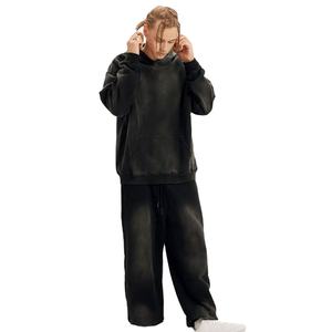 ชุดวอร์มซักได้สำหรับผู้ชายผ้าฝ้ายขนแกะสองชิ้นสีพื้นขนาด6XL ชุดออกกำลังกาย - Product Image 1