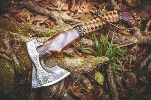 Wholesale Customized High Quality OEM ODM Service Professional Damascus Hand Forged Carbon Steel <b>Camping</b> <b>Axe</b> Wood leather Sheath - Product Image 3