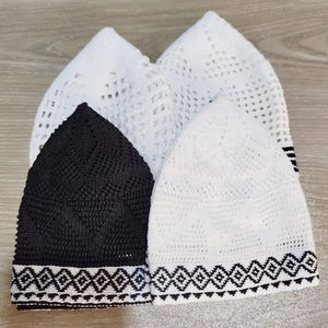 Gorro Kufi Árabe de Algodón 100% Negro y Blanco, con Malla Ajustable, Bordado con Logotipo Personalizado, de Alta Calidad, Precio Bajo al por Mayor - Product Image 2