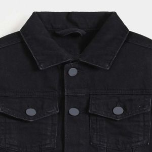 Chaqueta vaquera negra de diseño personalizado para chaqueta vaquera clásica de manga larga a la moda para hombre con logotipo personalizado - Product Image 3