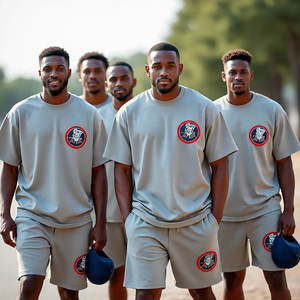 Chándal de 2 piezas con estampado de logotipo de estilo holgado para hombre, camiseta de gran tamaño, conjunto de pantalones cortos, colección de verano de etiqueta privada - Product Image 4