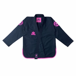 Kimono de Jiu-Jitsu noir personnalisable avec bordure ronde, uniforme BJJ en tissage perlé 100% coton 360 g/m², séchage rapide, unisexe, MAWRA MMA pour GRACIE - Product Image 1