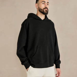 300 grammes 100% coton sweats à capuche pour hommes couleur noire coupe ample sweat à capuche sans cordon - Product Image 5