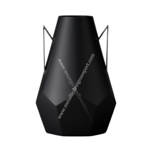 Vase à fleurs moderne en métal noir à facettes Design élégant en fer pour la maison, le bureau et les événements de mariage Poignées Pièce d'accent côtière - Product Image 5