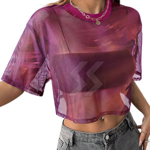 <b>Top</b> Quality Solid Color <b>Women</b> <b>Mesh</b> Boxy T-Shirts Breathable Lightweight Cotton T-Shirt For <b>Women</b> - Product Image 4