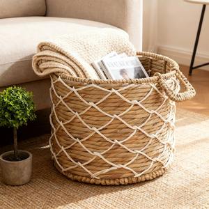 Cesta redonda tejida de jacinto de agua con asas, cesta de almacenamiento hecha a mano, venta al por mayor, ecológica, hecha en Vietnam - Product Image 2