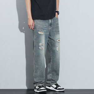 Classic destroyed denim <b>jeans</b> for <b>men</b> slim fit casual <b>ripped</b> pants comfortable durable stylish street fashion - Product Image 4