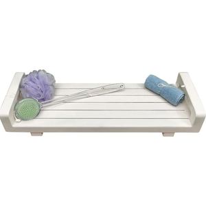 Soporte de almacenamiento de caddy de baño de madera tradicional bandeja organizador de ducha de baño tanto teléfono celular tableta libro portavasos al por mayor - Product Image 4