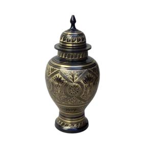 Design élégant noir Floral sculpté en laiton urne de crémation fournitures funéraires souvenir mémorial cendres conteneur - Product Image 1
