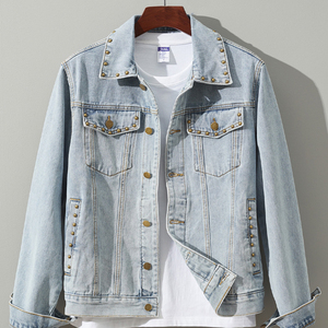 Vestes en jean pour hommes, effet usé, rivets uniques, vestes en jean de luxe pour hommes avec perles - Product Image 4