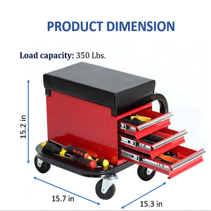Taburete Rodante para Mecánico con 3 Cajones, Bandeja para Herramientas con Asiento Acolchado, Capacidad de Carga de 350 lb, Ruedas Giratorias de 360°, Color Rojo GAPGAR035 - Product Image 2