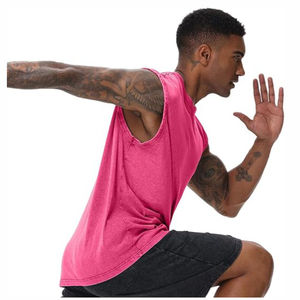 เสื้อกล้ามผู้ชายวินเทจซักด้วยหินฟอกสีเสื้อกั๊กถักผ้าฝ้าย100% สปอร์ตสั่งทำโลโก้ได้ตามที่ต้องการ - Product Image 3