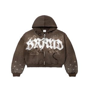 Sweat à capuche personnalisé de haute qualité lettre impression broderie acide lavage peinture pulvérisation détresse Patch recadré hommes - Product Image 3
