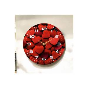 Reloj de pared de mesa de madera silencioso de 50cm con producto de regalo estampado de patrón de corazón rojo - Product Image 1