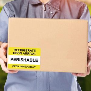 Etiquetas/pegatinas autoadhesivas amarillas de advertencia de envío <span class=keywords><strong>para</strong></span> correo "PERECEDERO REFRIGERADO A la llegada Abierto inmediatamente" 3 "X 2" - Product Image 1