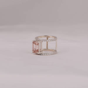 18KT <b>Solid</b> Gold Ring 2.7 CT Pink Emerald Cut Lab Grown Diamond Custom Engagement Ring Bypass Setting Gold Trendy Ring - Product Image 2