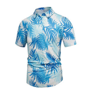Camiseta Deportiva para Hombre |   Camiseta de Manga Corta |   Impresión por Sublimación de Hoja de Palma en Blanco, Cian y Azul |   Transpirable y que Absorbe la Humedad - Product Image 1