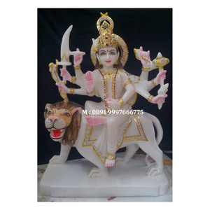 งานประติมากรรมหินอ่อนสีขาวคุณภาพดีเยี่ยมรูปพระแม่ดูรักมาตากับสิงโตนั่ง สำหรับบูชาที่บ้านและวัด ในราคาที่ดีที่สุด - Product Image 1