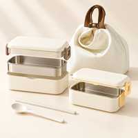 Fabrik-Großhandel Tragbare 304 Edelstahl Doppelschicht-Lunchbox Bento-Behälter-Set für Büro, Schule, Camping