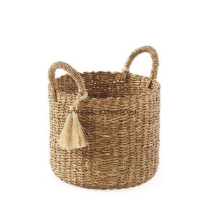 Cesta de almacenamiento tejida redonda de escritorio de mimbre hecha a mano ecológica Natural cesta de almacenamiento decorativa de gran tamaño - Product Image 3