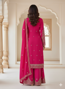 ชุดคุर्ตา ชารารा พรีเมียมสีชมพู ยี่ห้อ UNITY LUXURE พร้อมผ้าคลุมไหล่ ผ้าผสมไหม ตกแต่งด้วยงานปักดิ้นและด้าย งานฝีมือประณีต เหมาะสำหรับงานเทศกาลและงานพิธีต่างๆ - Product Image 3