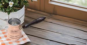 Cafetière jetable en cuivre massif martelé turc grec arabe avec manche en bois doublé de nickel à l'intérieur - Product Image 6