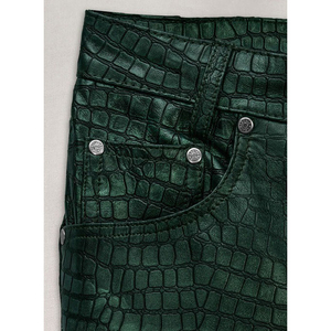 กางเกงหนังทรงไบค์เกอร์สไตล์ใหม่สำหรับผู้ชาย น้ำหนักเบา ทรงตรง สีน้ำตาลอ่อน หนังวัวแท้ ลายเรียบ - Product Image 4