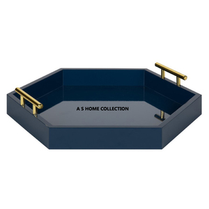 ถาดเสิร์ฟสีฟ้าทรงหกเหลี่ยมทำจากวัสดุไม้พร้อมที่จับโลหะเหมาะกับการใช้งานและตกแต่งบ้านอย่างสมบูรณ์แบบ - Product Image 1