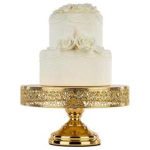 Soporte para Tartas de metal dorado de inspiración real con lujoso chapado en oro y grabados florales para panadería y estilo de eventos - Product Image 2