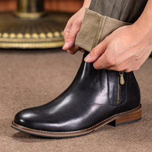 Olunpo-Botines de Piel Auténtica para Hombre, Botas de Cuero de Vaca Vintage con Doble Cremallera Lateral, Estilo Chelsea - Product Image 4