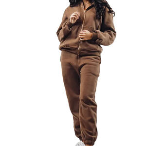 Vêtements de sport pour femmes vêtements de sport Jogging survêtements pour femmes en gros survêtements personnalisés femmes costumes 2 pièces 100% coton uni - Product Image 1