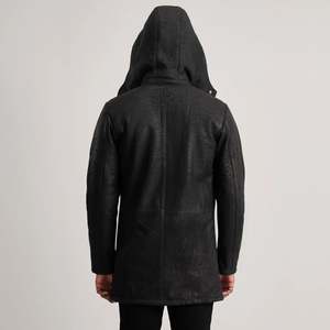 <b>Men's</b> Distressed Black Leather <b>Duffle</b> <b>Coat</b> - Product Image 5