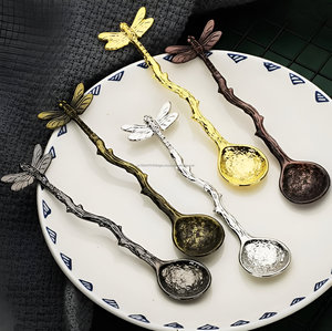<b>Antique</b> Starfish Embossed Straight Handle Drop-shaped Spoon bowl 5 Pieces Coffee Spoons <b>Set</b> - Product Image 2