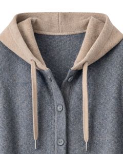 Manufacturer Blue <b>Hooded</b> Knitted Sweater Vest Wool Acrylic Sleeveless Button Front Winter <b>Cardigan</b> With Contrast Trim OEM ODM - Product Image 5